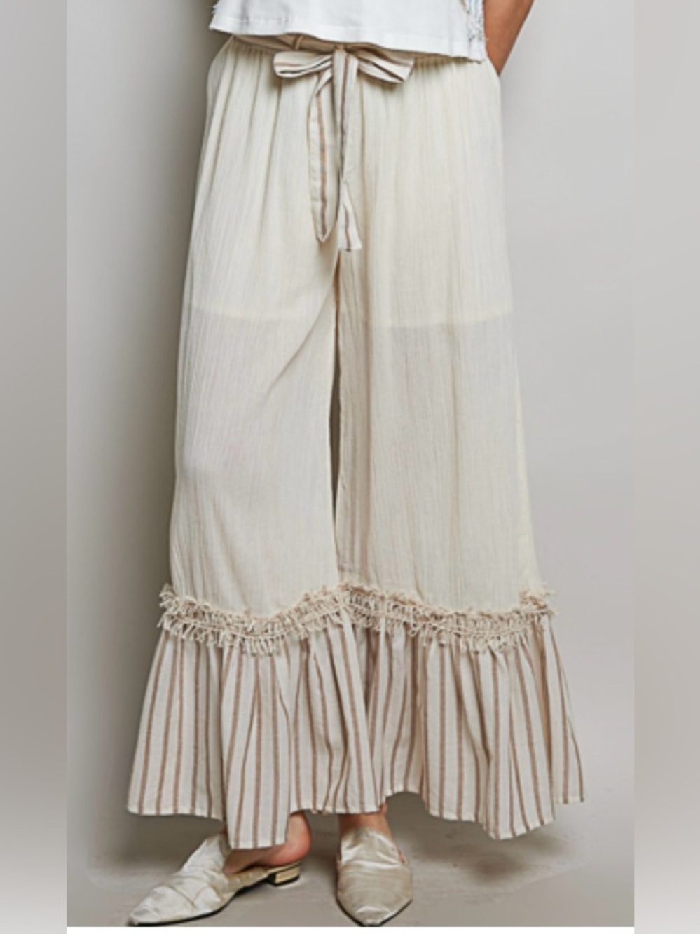 NWT POL Cream Boho Tiered Ruffle Pants - Picture 2 of 10